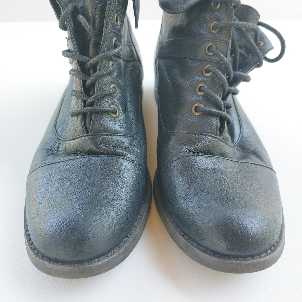 Steve Madden Stinnger Black Leather Lace Up Ankle Boot Booties Sz 9 - Picture 4 of 8
